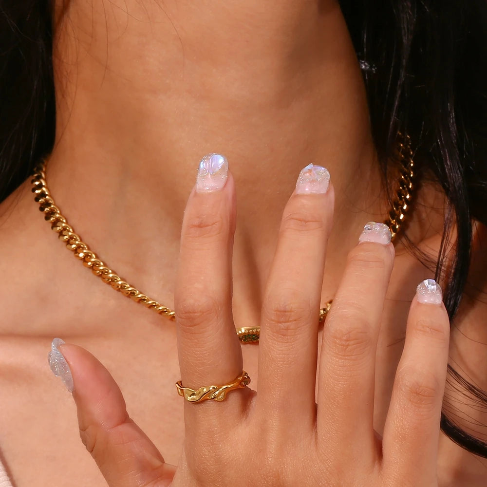 Irregular Water Wave Hammered Gold Plated Ring