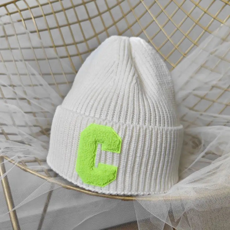 Unisex Winter Knitted Beanie with Big "C" Letter - Available in Multiple Colors