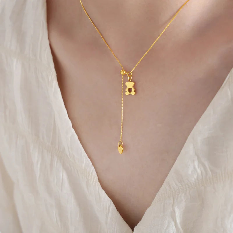 Cuddle Bear Heart Pendant Necklace