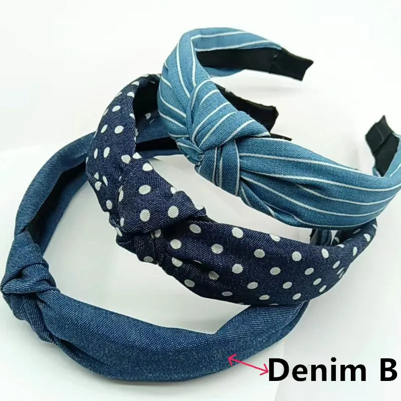 Knotted Denim Print Headband for Women and Girls