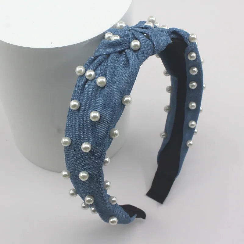 Knotted Denim Print Headband for Women and Girls