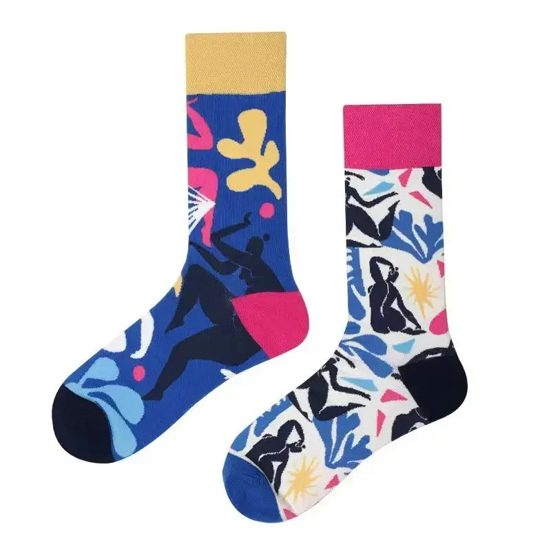 New Fashion Socks AB Asymmetric Mandarin Duck Socks for Men and Women Medium High Tube Cotton Socks
