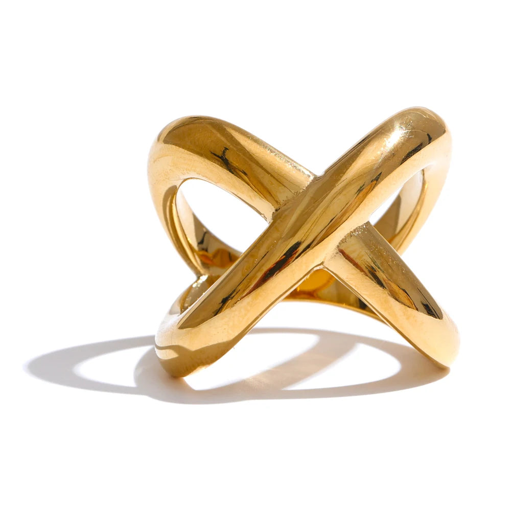 Geometric X-Shape Stainless Steel Statement Ring