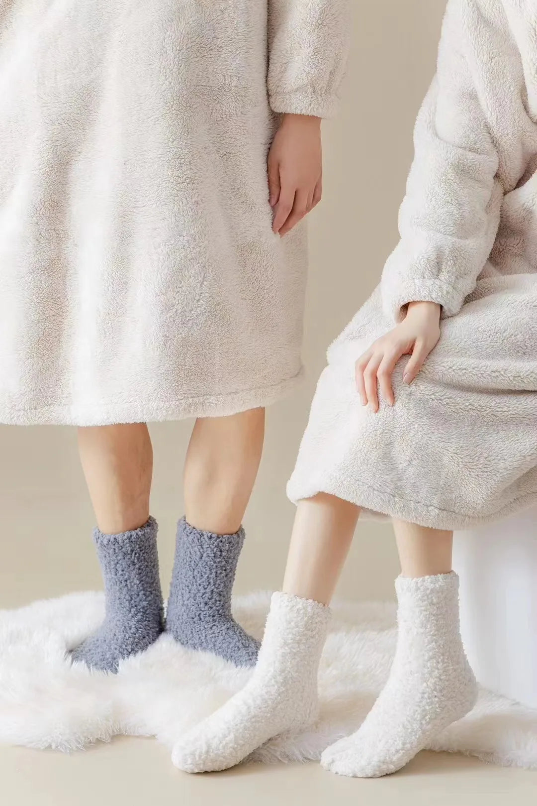 Coral Plush Mid-Tube Slipper Socks for Women