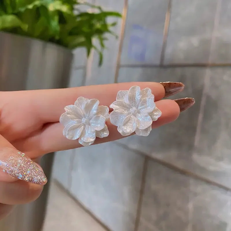 Enamel Multi-Layered Flower Earrings