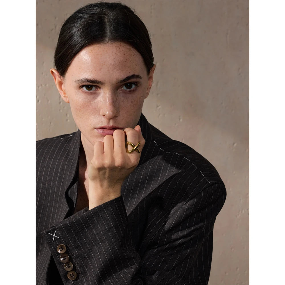 Geometric X-Shape Stainless Steel Statement Ring
