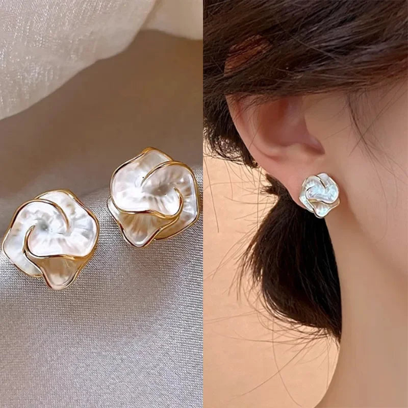 Enamel Multi-Layered Flower Earrings