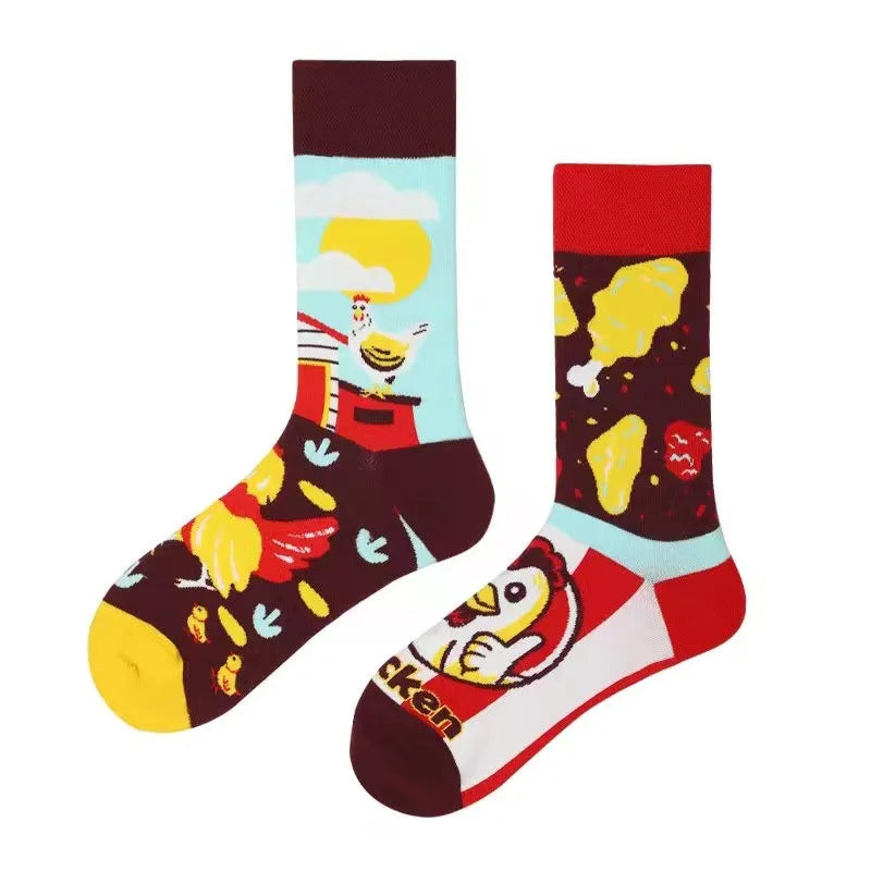 New Fashion Socks AB Asymmetric Mandarin Duck Socks for Men and Women Medium High Tube Cotton Socks