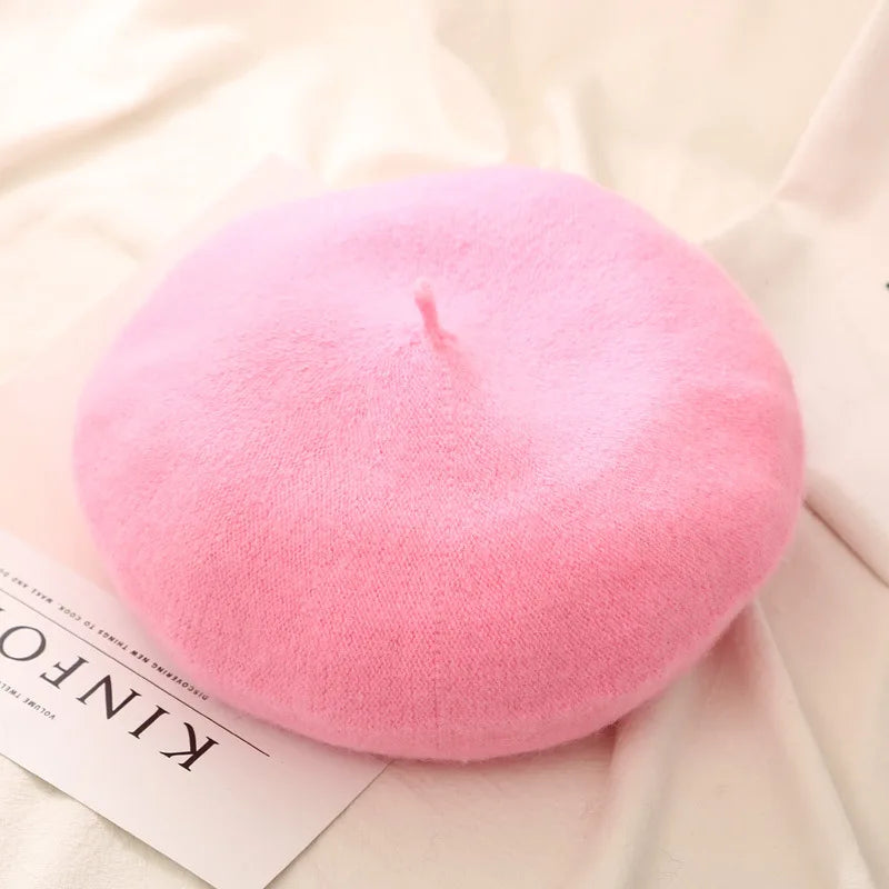 Elegant Women’s Wool Beret - French Artist-Style Winter Beanie Hat