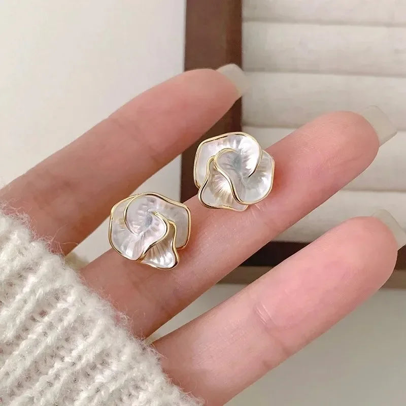 Enamel Multi-Layered Flower Earrings