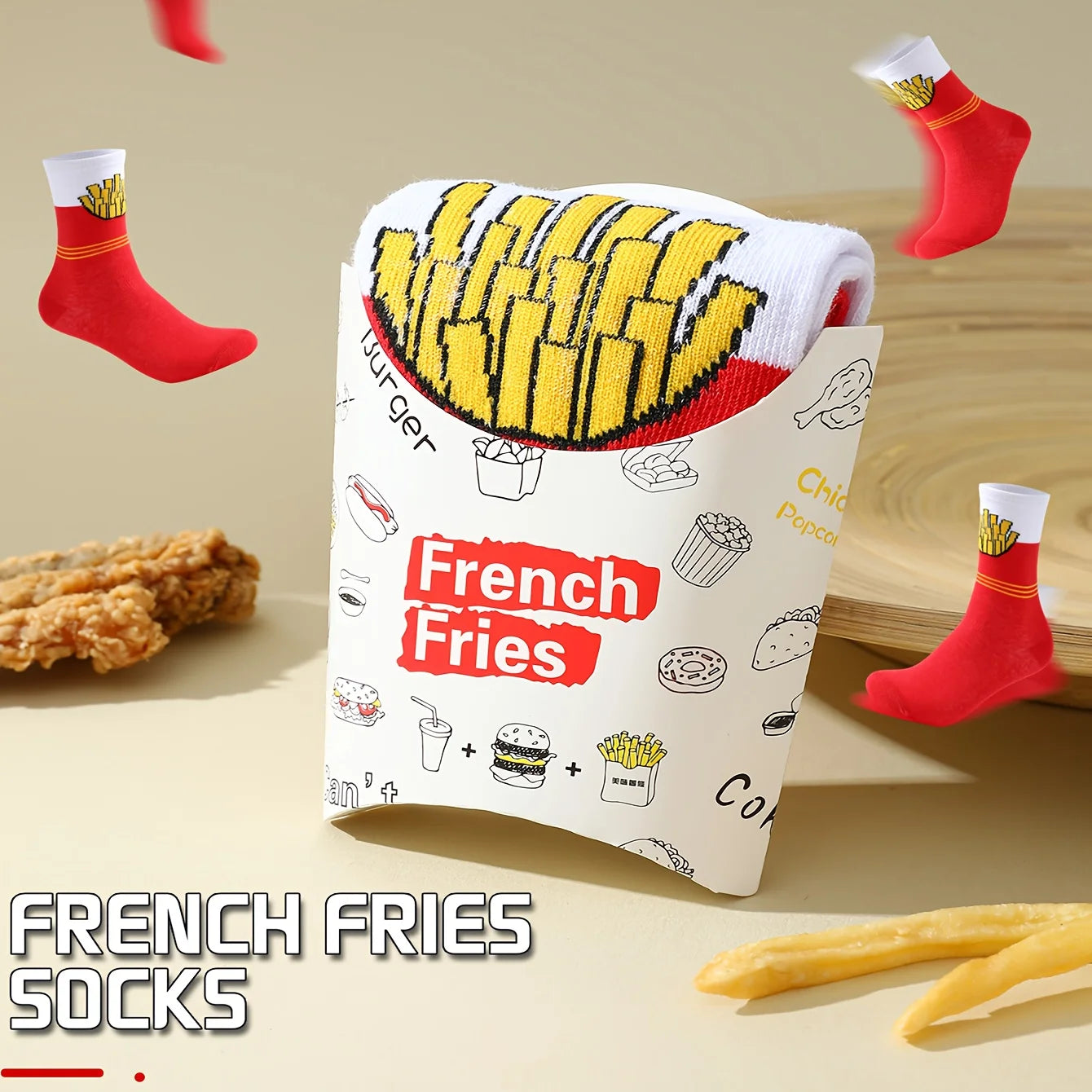 Fun French Fries Pattern Crew Socks – Perfect Gift for Any Occasion