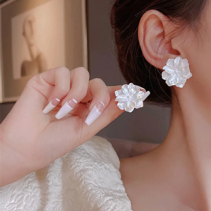 Enamel Multi-Layered Flower Earrings