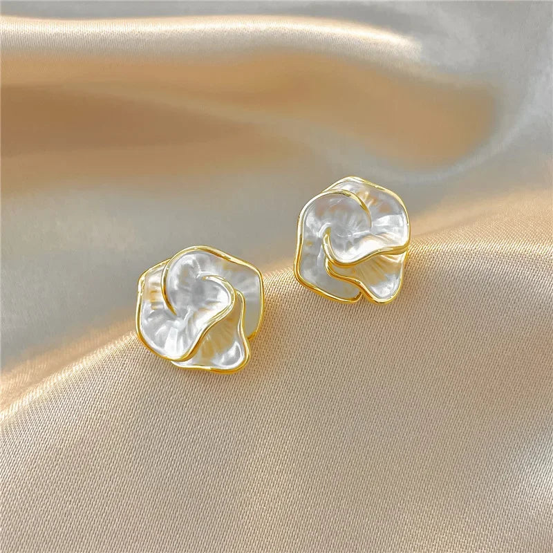 Enamel Multi-Layered Flower Earrings