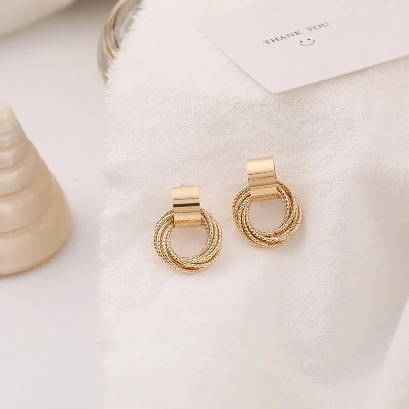 Retro Gold and Silver Multi-Circle Stud Earrings