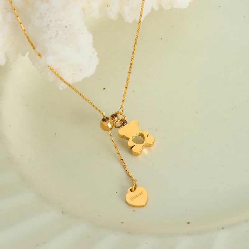 Cuddle Bear Heart Pendant Necklace