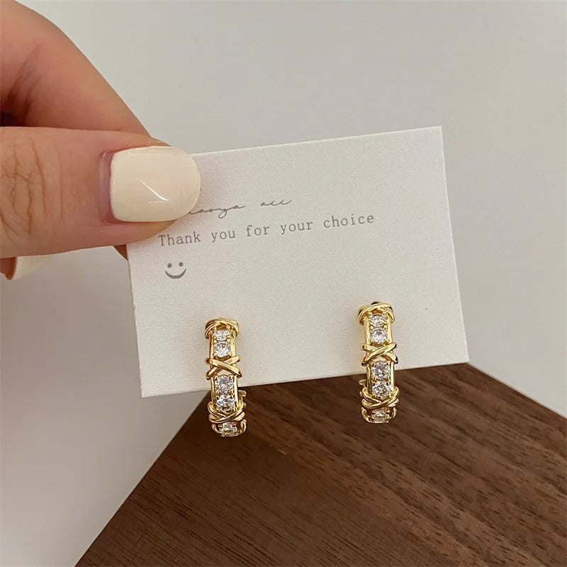 Chic Inlaid X-Shape Cross C-Shaped Earrings