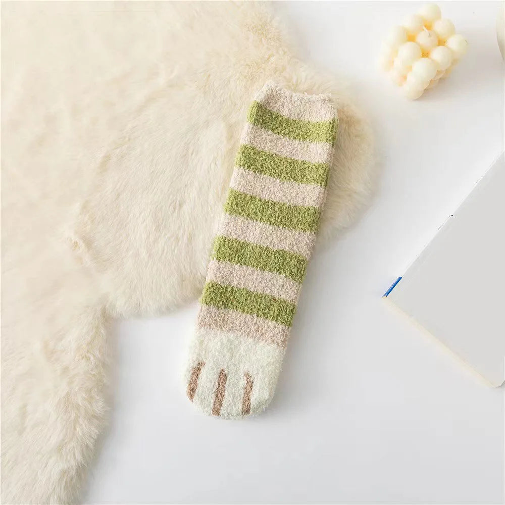 Cozy Cat Claw Coral Velvet Socks for Autumn & Winter