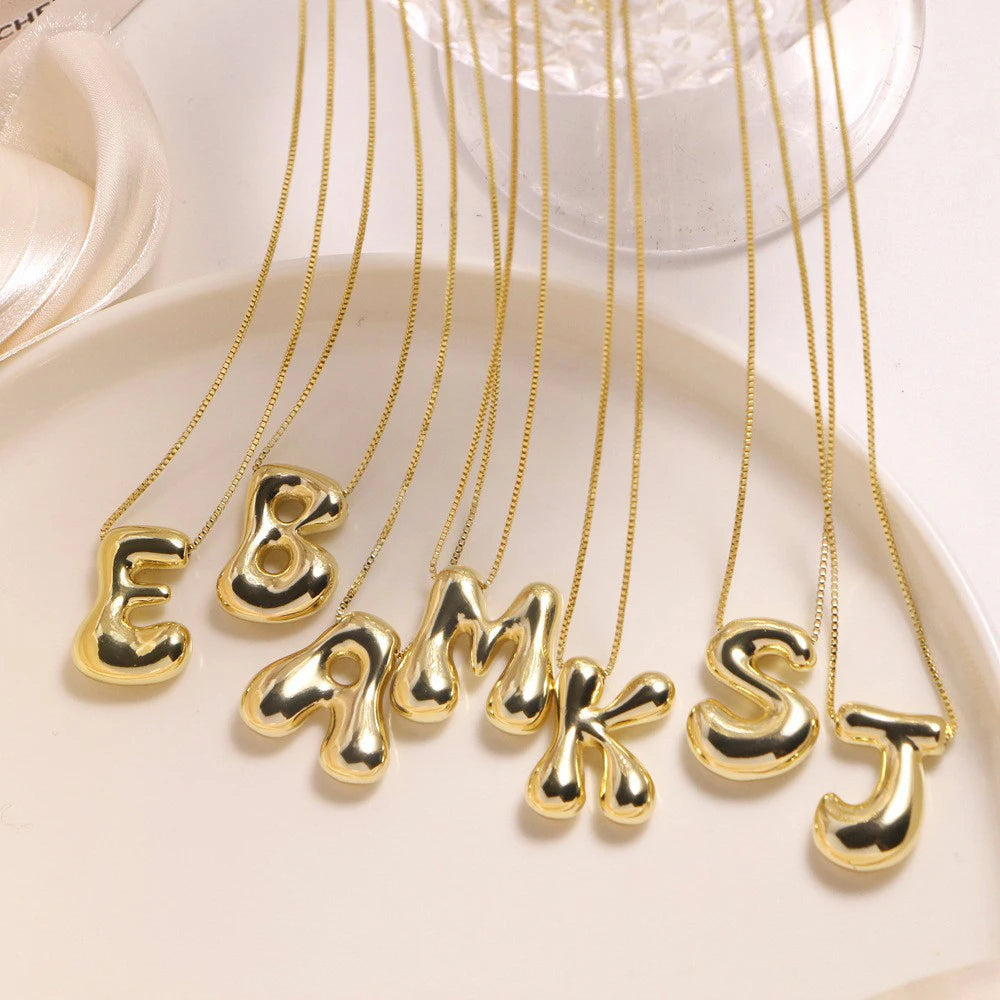 Chunky Golden Initial Letter Bubble Pendant Necklace