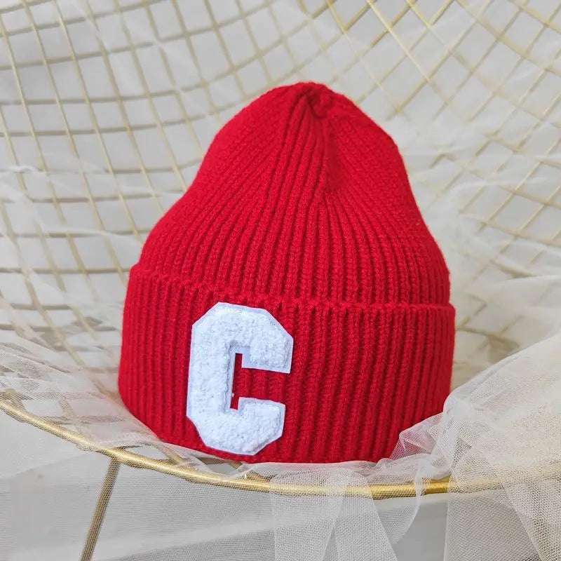 Unisex Winter Knitted Beanie with Big "C" Letter - Available in Multiple Colors