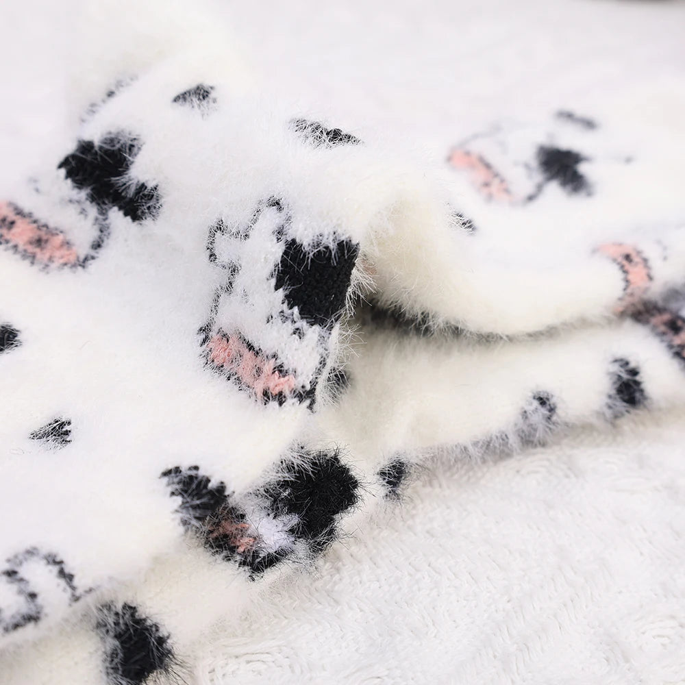 Kawaii Cow Print Plush Velvet Winter Socks