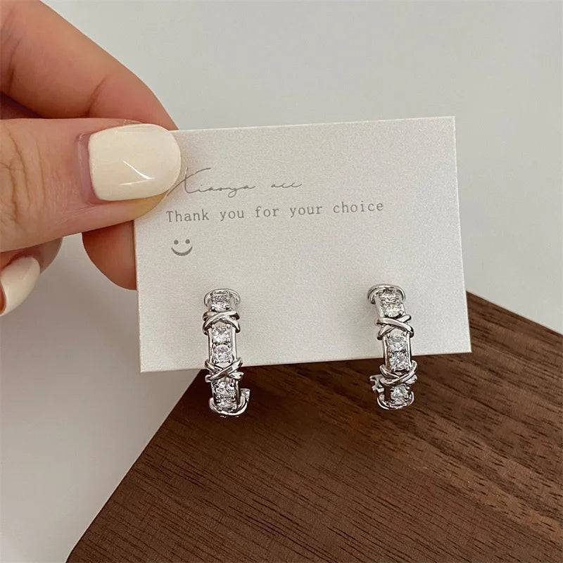 Chic Inlaid X-Shape Cross C-Shaped Earrings