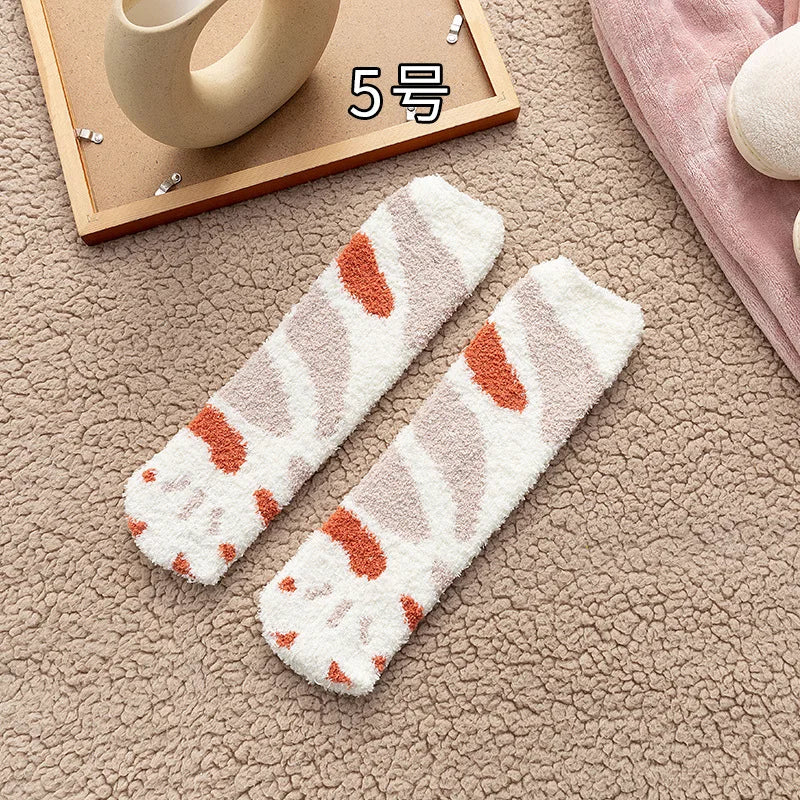 Cozy Cat Claw Coral Velvet Socks for Autumn & Winter