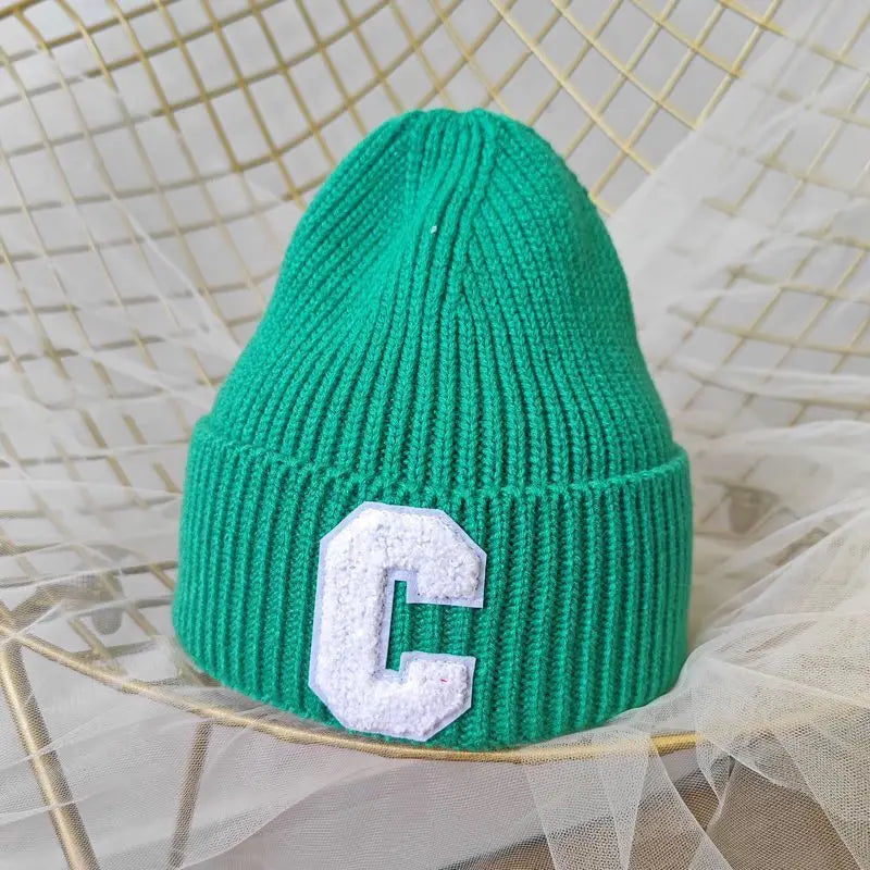 Unisex Winter Knitted Beanie with Big "C" Letter - Available in Multiple Colors