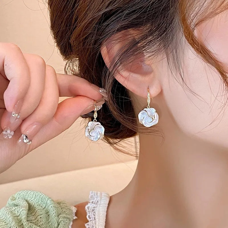 Enamel Multi-Layered Flower Earrings