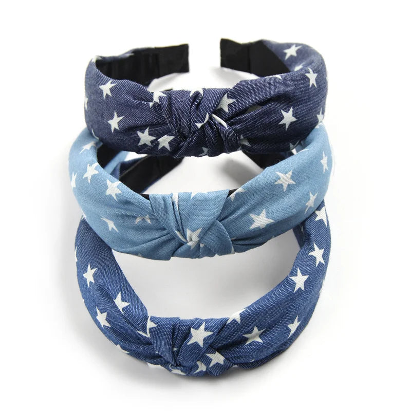 Knotted Denim Print Headband for Women and Girls