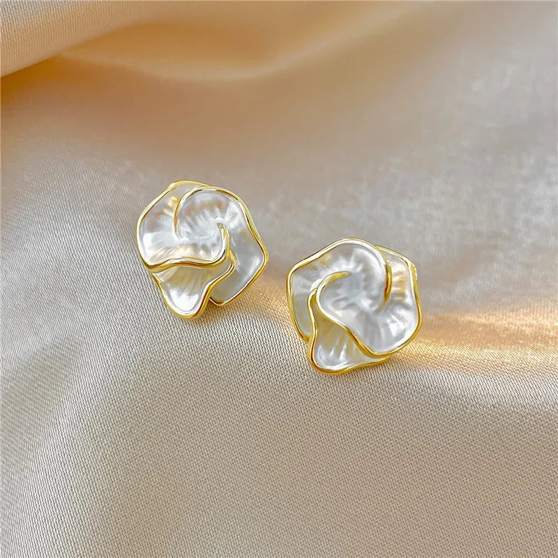 Enamel Multi-Layered Flower Earrings
