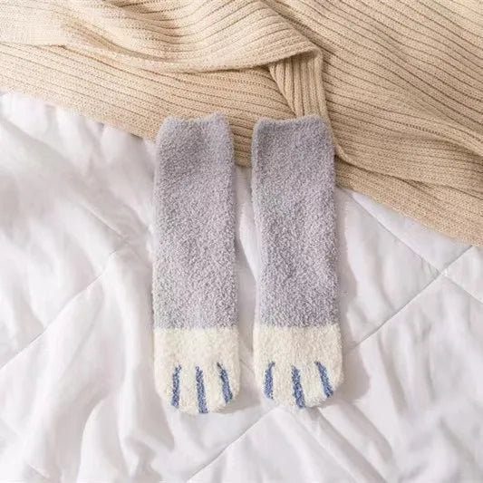 Cozy Cat Claw Coral Velvet Socks for Autumn & Winter