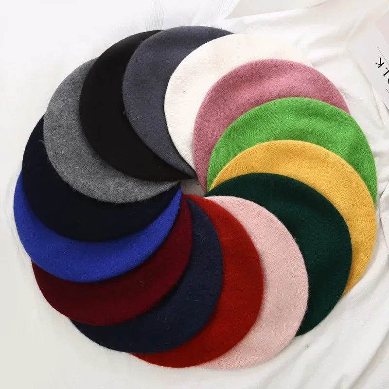 Elegant Women’s Wool Beret - French Artist-Style Winter Beanie Hat