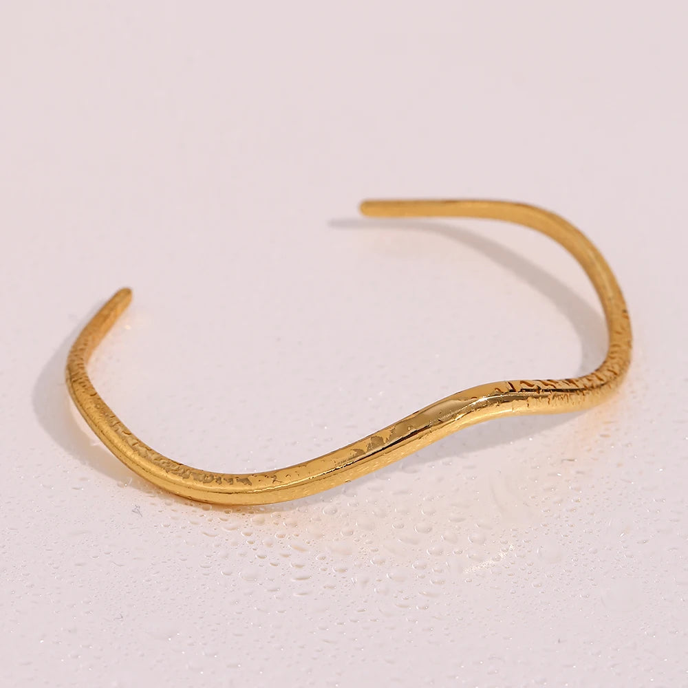 Wave-Inspired Stainless Steel Cuff Bracelet