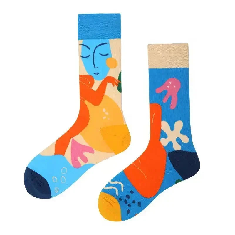 New Fashion Socks AB Asymmetric Mandarin Duck Socks for Men and Women Medium High Tube Cotton Socks