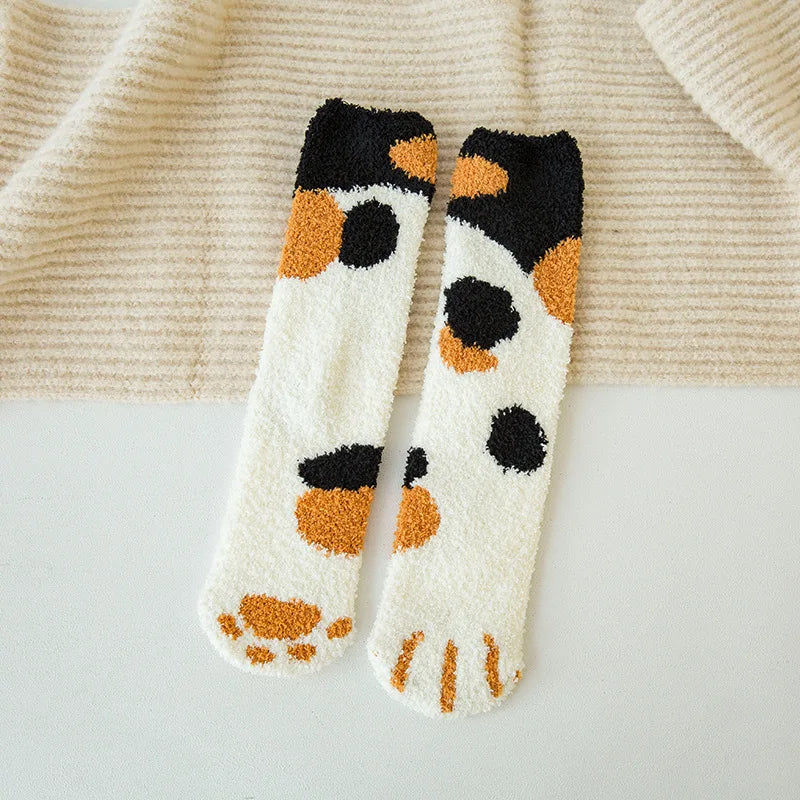 Cozy Cat Claw Coral Velvet Socks for Autumn & Winter