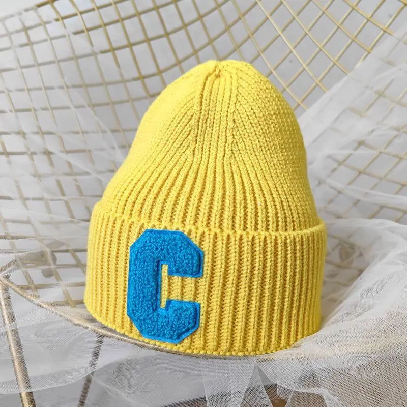Unisex Winter Knitted Beanie with Big "C" Letter - Available in Multiple Colors