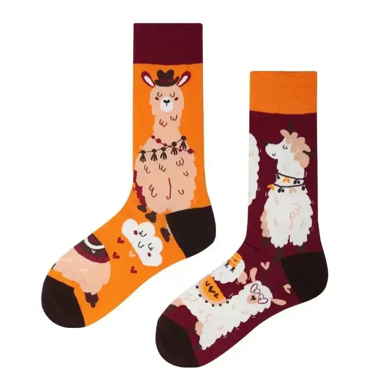 New Fashion Socks AB Asymmetric Mandarin Duck Socks for Men and Women Medium High Tube Cotton Socks