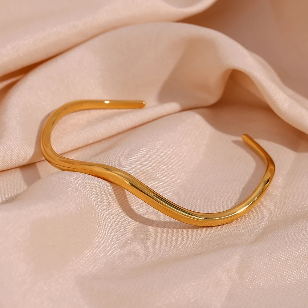 Wave-Inspired Stainless Steel Cuff Bracelet