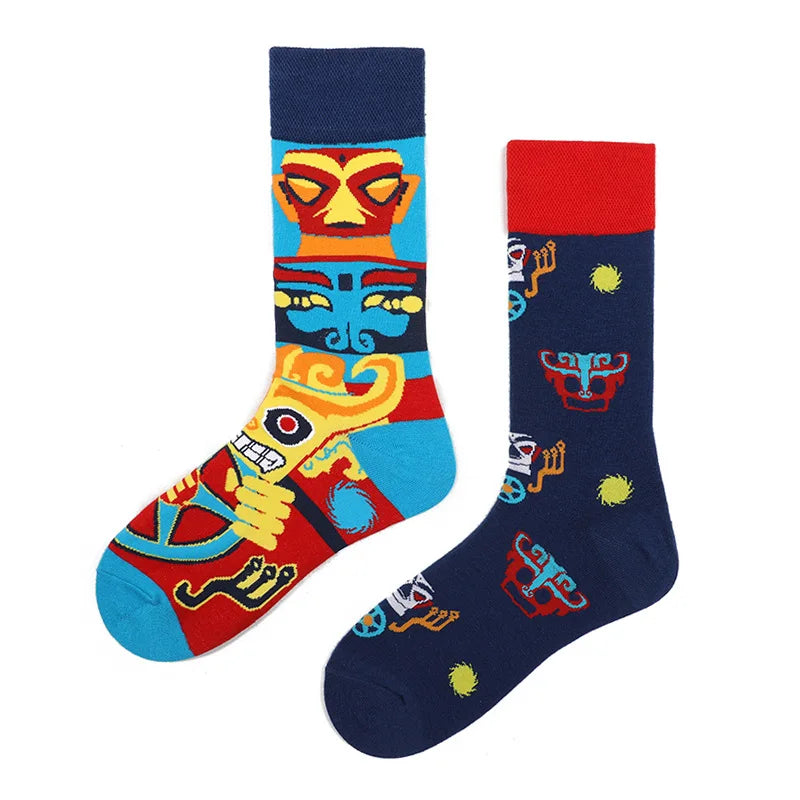 New Fashion Socks AB Asymmetric Mandarin Duck Socks for Men and Women Medium High Tube Cotton Socks