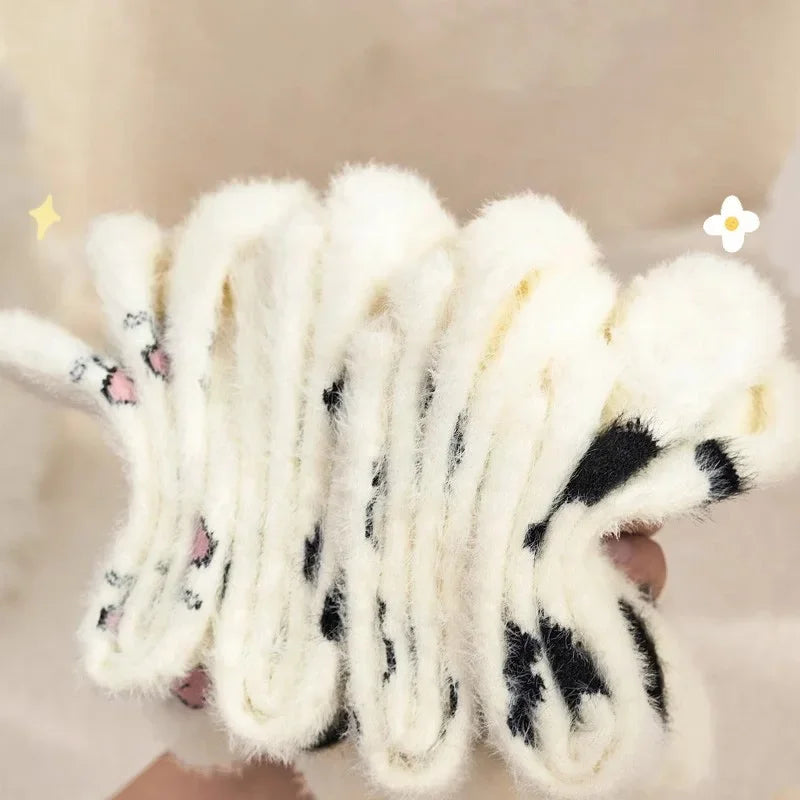 Kawaii Cow Print Plush Velvet Winter Socks