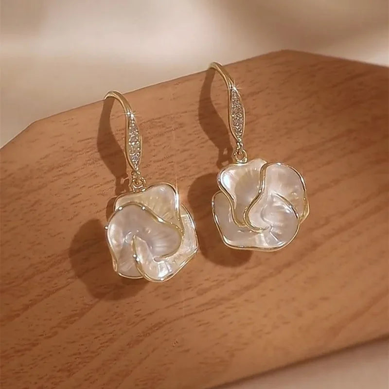 Enamel Multi-Layered Flower Earrings
