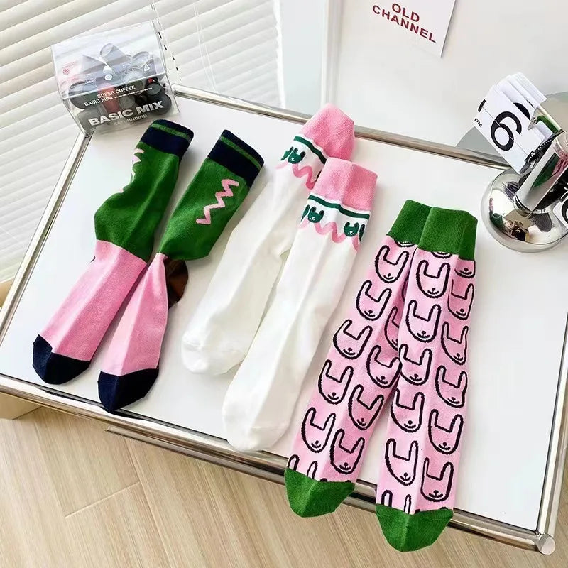 Cheerful Cartoon Bunny Mid-Cube Socks