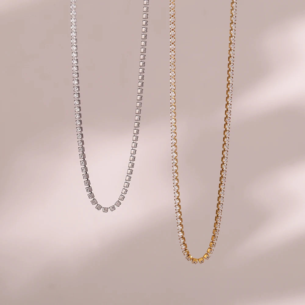Minimalist Zircon Chain Necklace and Bracelet Set