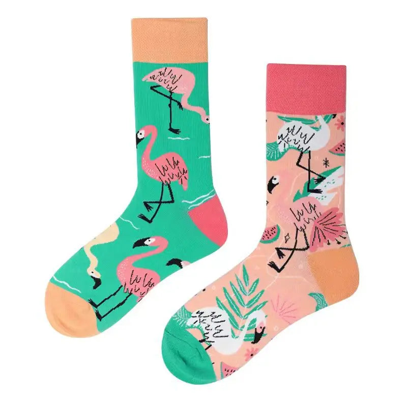 New Fashion Socks AB Asymmetric Mandarin Duck Socks for Men and Women Medium High Tube Cotton Socks