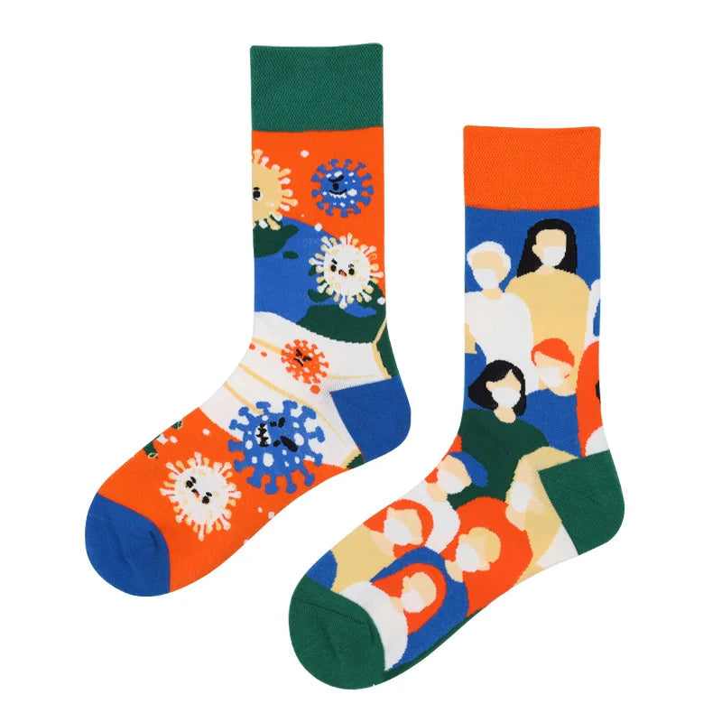 New Fashion Socks AB Asymmetric Mandarin Duck Socks for Men and Women Medium High Tube Cotton Socks