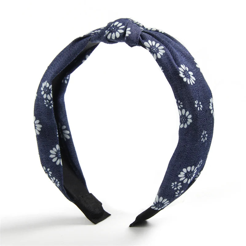 Knotted Denim Print Headband for Women and Girls