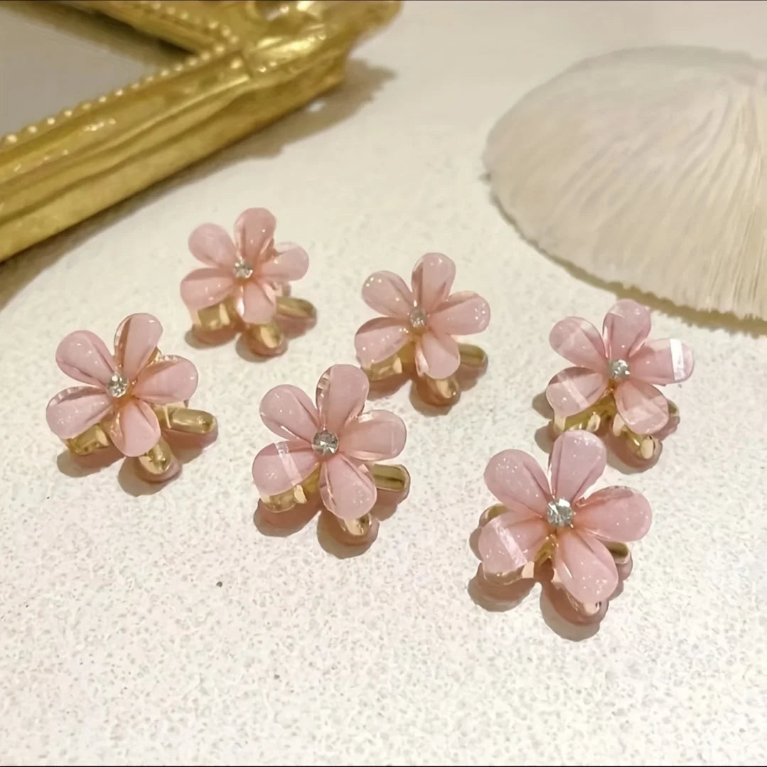 Flower-Shaped Hair Clips with Faux Pearl Accents