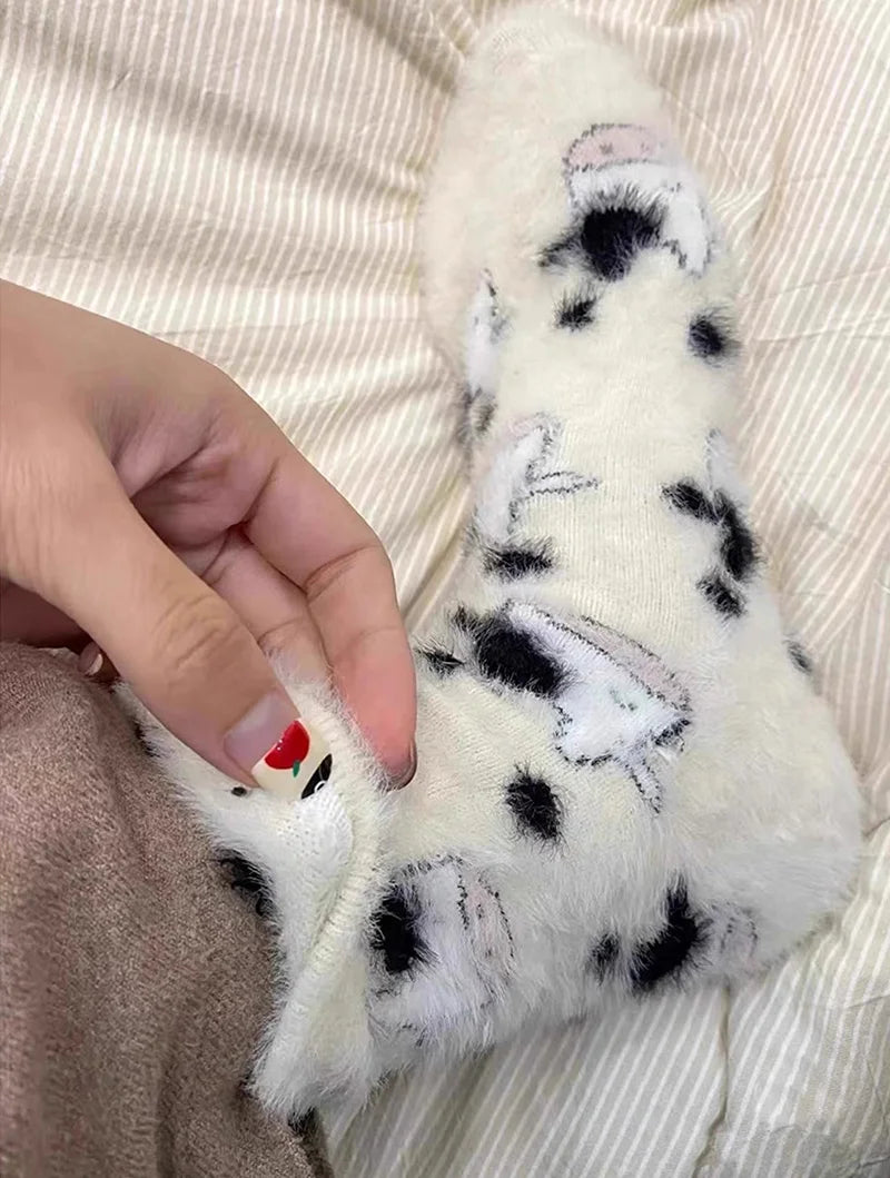 Kawaii Cow Print Plush Velvet Winter Socks