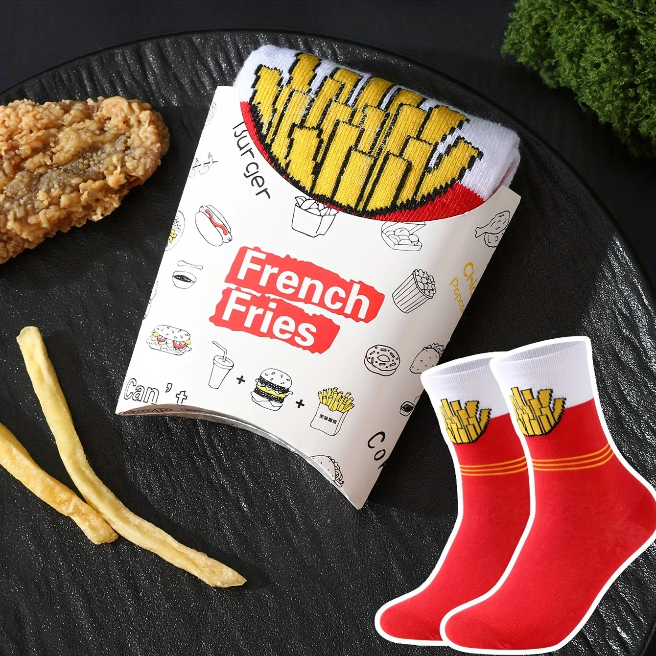 Fun French Fries Pattern Crew Socks – Perfect Gift for Any Occasion
