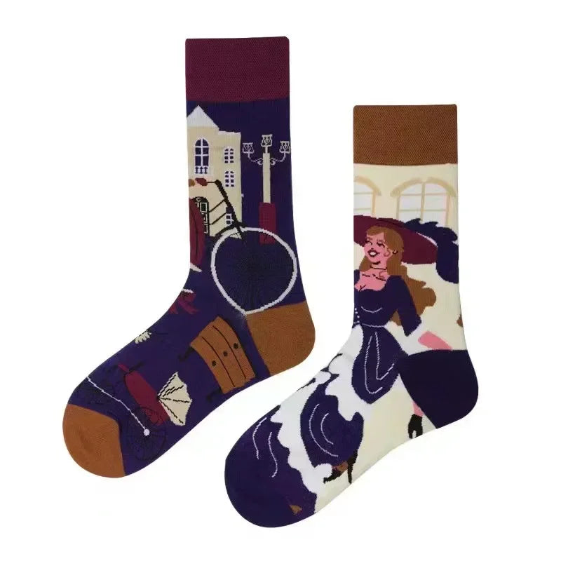 New Fashion Socks AB Asymmetric Mandarin Duck Socks for Men and Women Medium High Tube Cotton Socks
